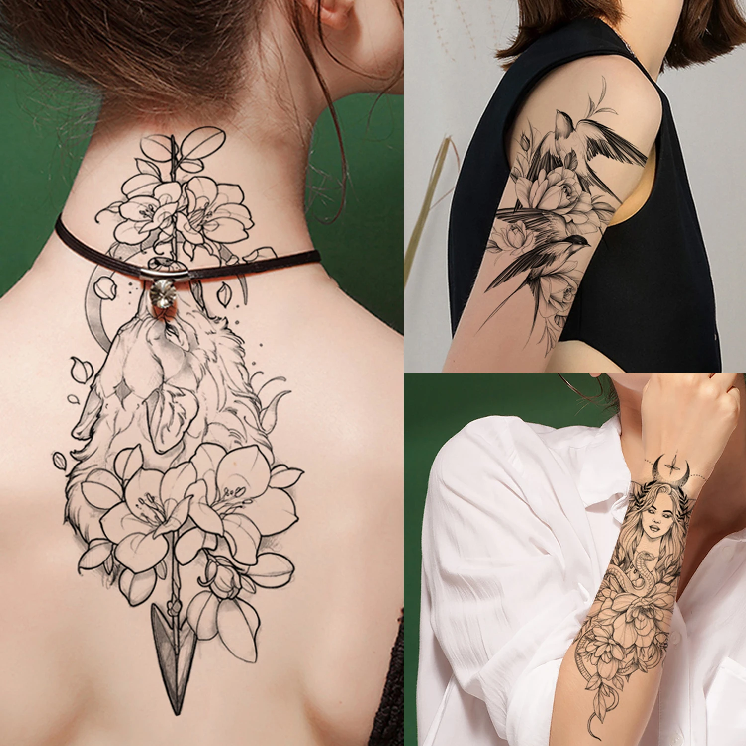 GLARYYEARS Temporary Tattoo, Large Realistic Long-lasting Fake Tattoos, Adults Men Women Skull Flower Snake Body Tattoos Sticker