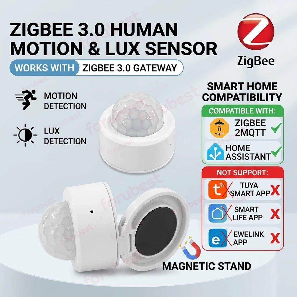 Czujnik ruchu PIR Zigbee 3.0, detektor podczerwieni, czujnik ruchu ciała i jasności światła, współpracuje z Home Assistant Z2M