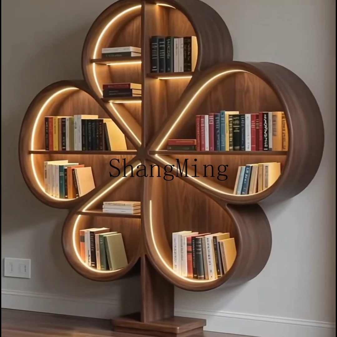 

CL Black Walnut Irregular Petal Bookshelf Modern High-End Solid Wood Wall-Mounted Bookcase Storage Rack