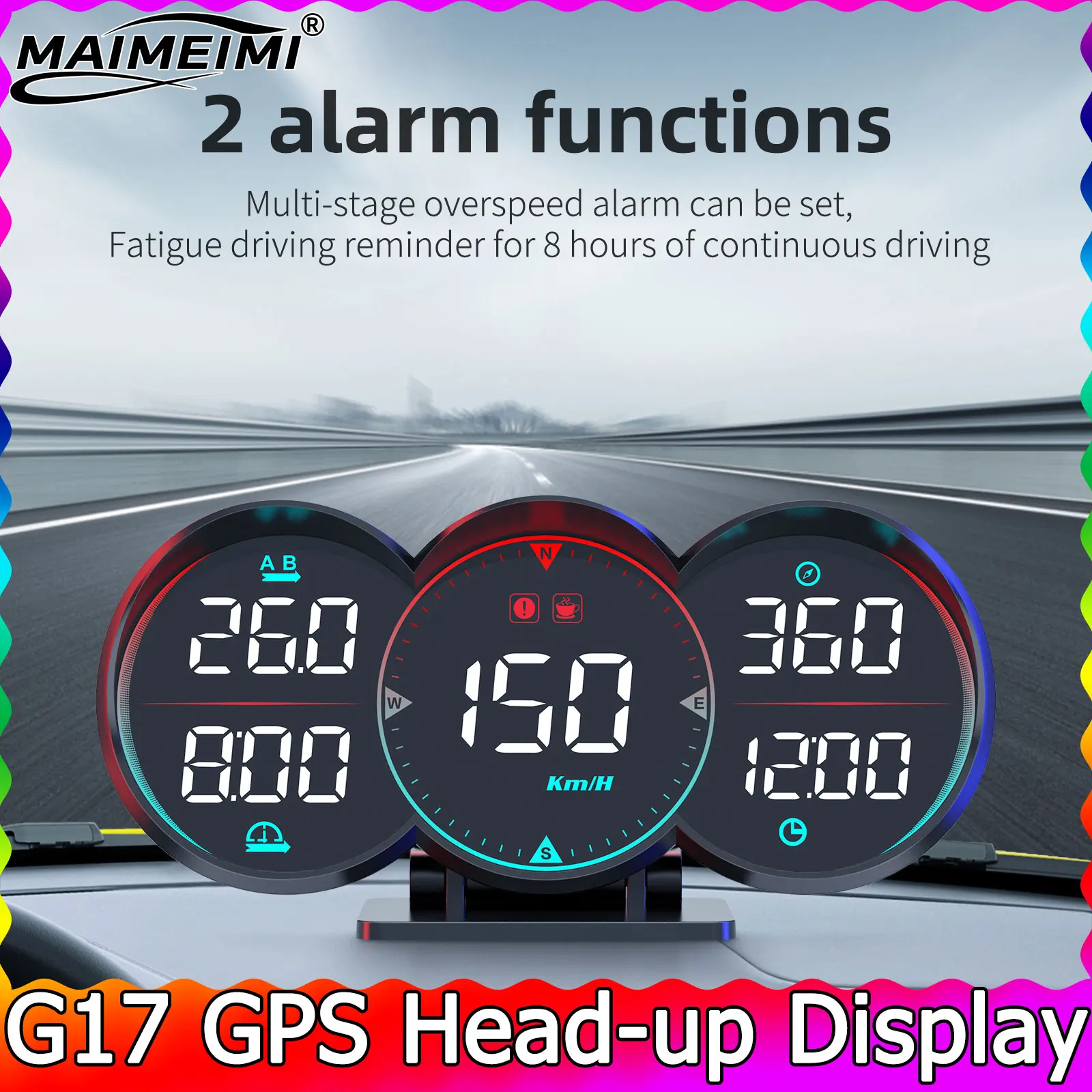 

G17 Heads Up Display GPS Speedometer MPH KM/H for HUD Compass Fatigue Driving Overspeed Alarm Altitude Compass Time