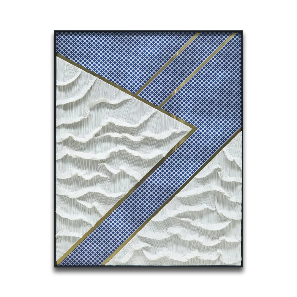 

Индивидуальная синяя геометрическая абстрактная текстура бумаги и 3D-печать настенного художественного декора