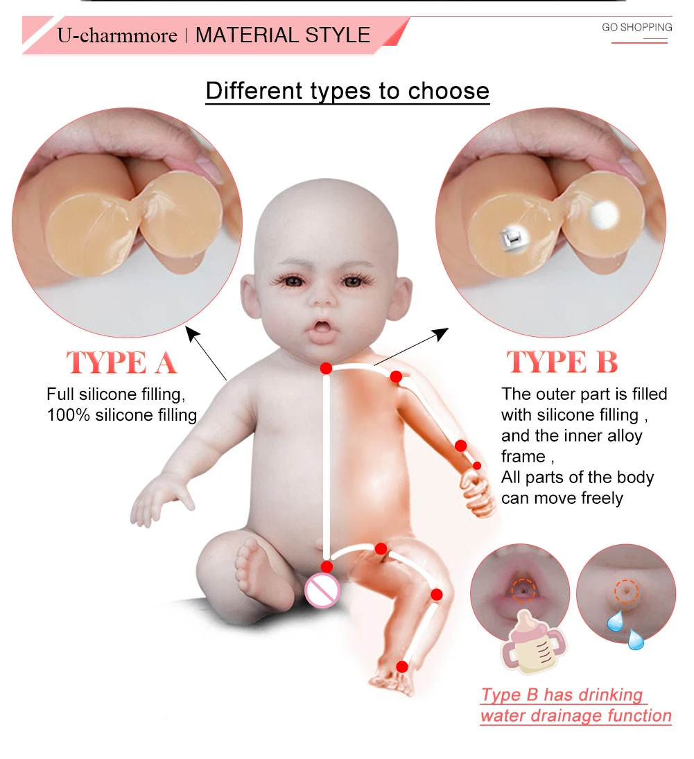 U-charmmore 18.5inch 3kg Full Body Silicone Reborn Baby Doll Realistic Dolls Baby Children Toys Lifelike Newborn Doll