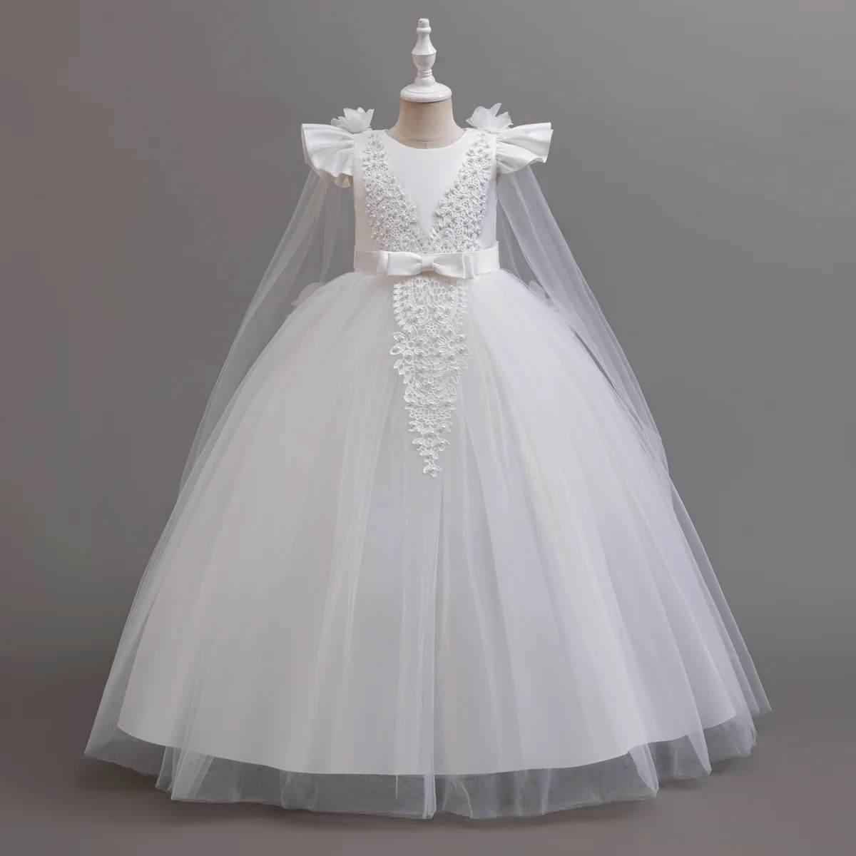 Flower Girl Dresses for Wedding Guest Kids Bridesmaid White Lace Formal Performance Party Ball Elegant Formal Gown 10 12 Year