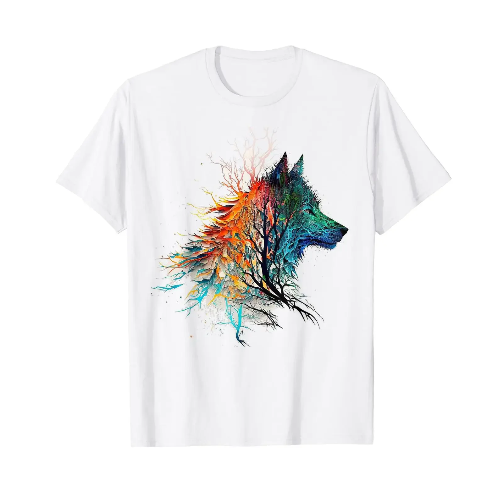 Wolf Tierliebhaber Wolfe Art Multicoloured Animal T Shirt white S vintage Washed Versatile Comfortable Top For Everyday Wear