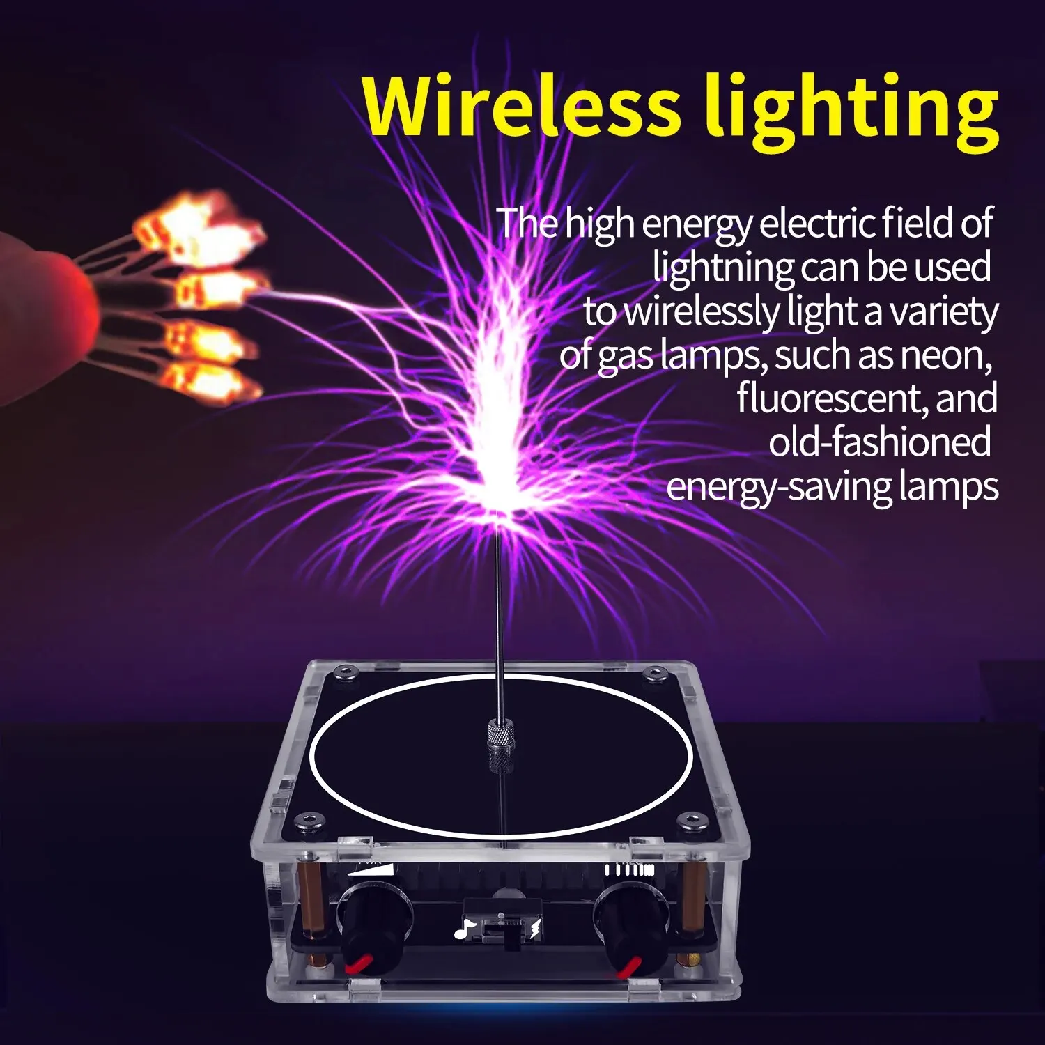 Music Tesla Coil Bluetooth/AUX Dual Mode Music Box Artificial Lightning Touchable Audio Input Bluetooth Science Experiments