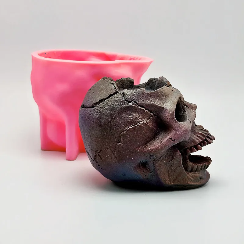 Silicone mold open mouth skull candle holder diy concrete resin plaster model making mold Halloween decoration tools