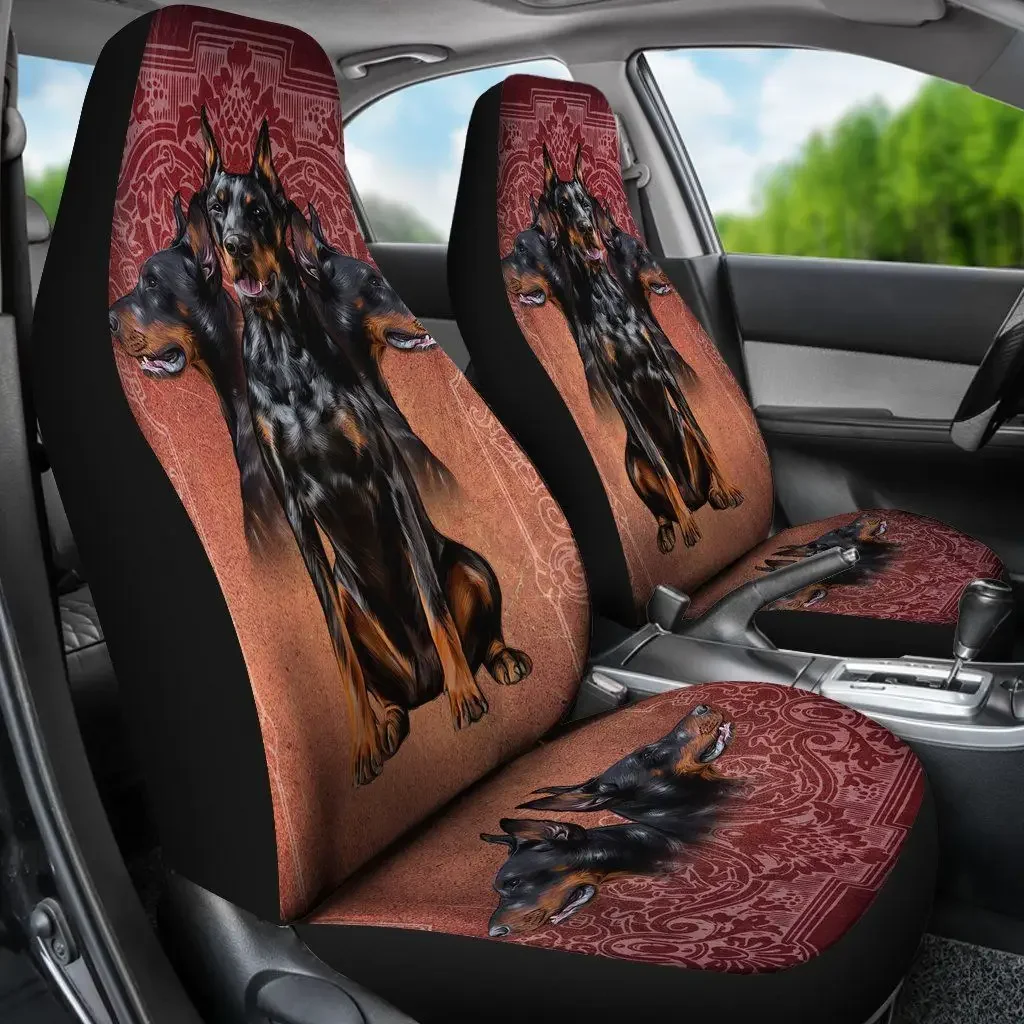 Doberman Car Seat Covers Custom Funny Car Accessories For Dog Lovers,Pack of 2 Universal Front Seat Protective Cover