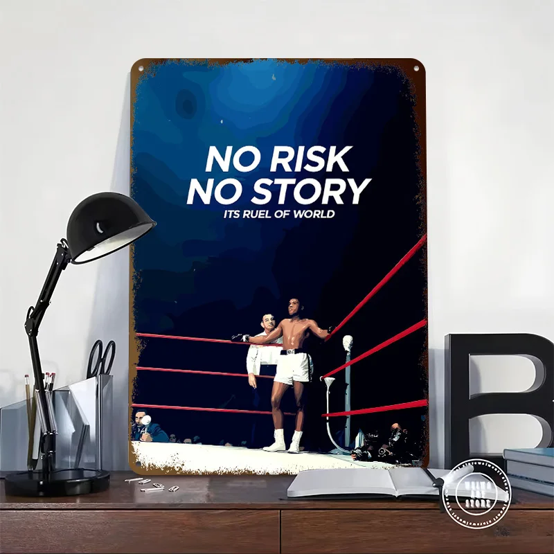 No Risk No Story Muhammad Ali Quotes Personalized 3D Textured Metal Poster Wall Art Vintage Tin Signs for Aesthetic Room Decor