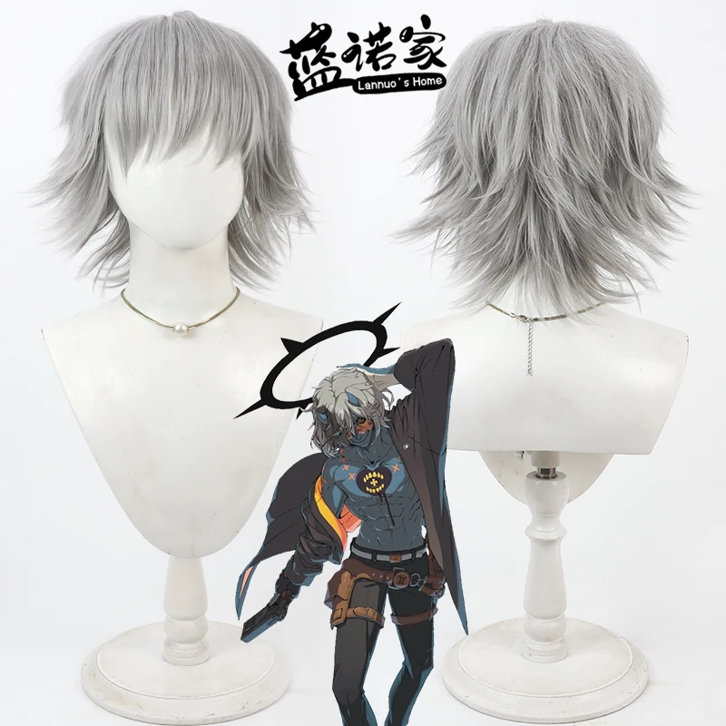 게임 길티 기어 해피 카오스 코스프레 가발 할로윈 카니발 파티 소품 합성 머리 내열성 섬유 + 가발 모자