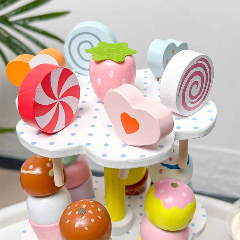 Wooden Simulation Ice Cream Rack, Sweet Cone, Family Early Childhood Education, Enlightenment, Interest Cultivation, Toys