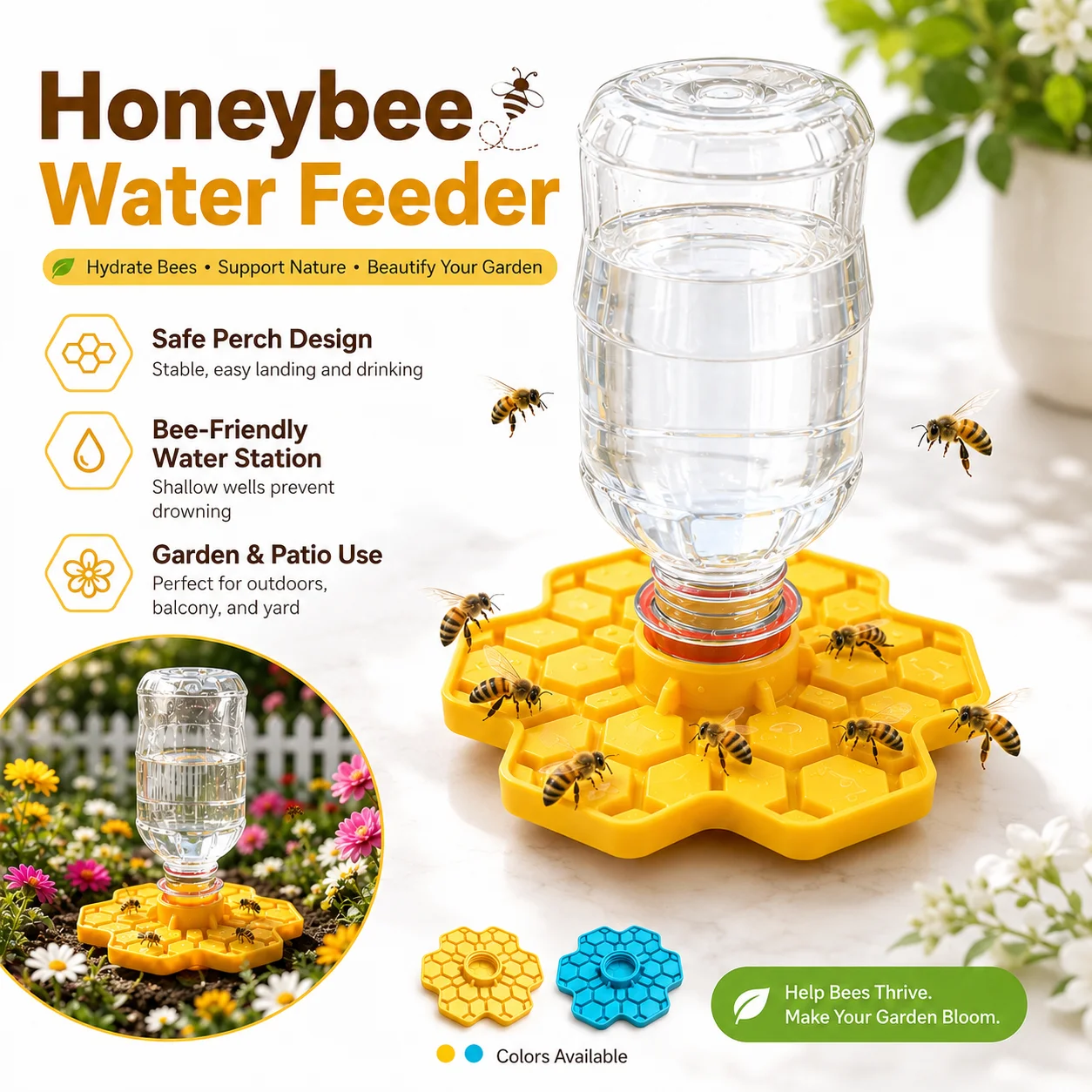 Honigbienen-Wasserspender für Garten und Terrasse, Imkereibedarf, Kleine Lochwaben-Tränke, Sichere Bienen-Trinkstation