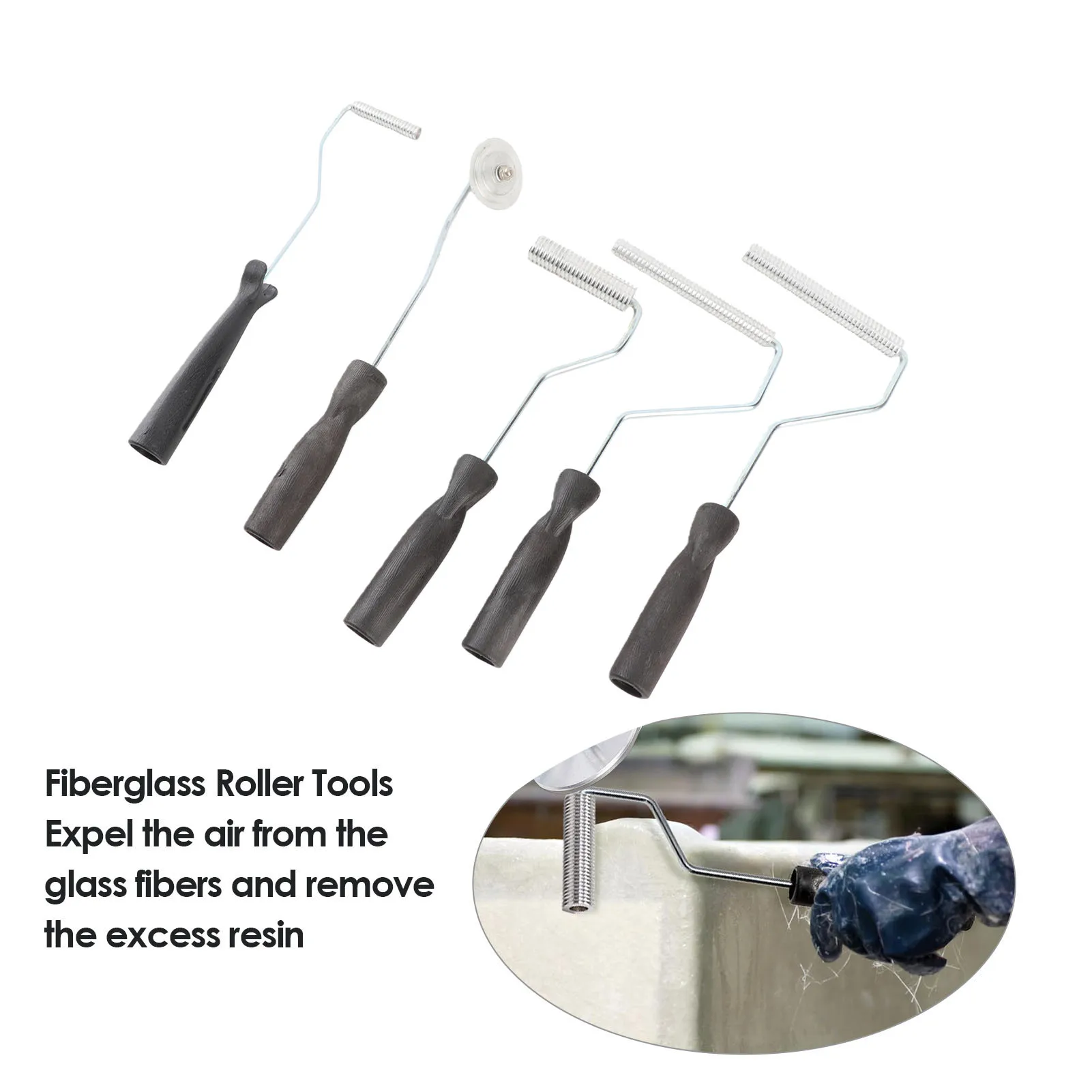 5PCS Fiberglass Laminating Rollers Aluminum Head Bubble Paddle Tool Kit for Mold Resin Composite Projects Bathtub Boat Repair