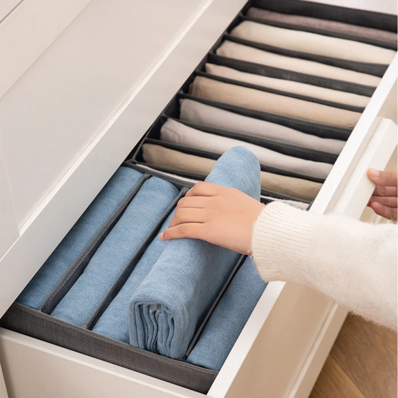 1pc Pants Storage Box, Jeans Divider Storage Box, Wardrobe 9 Grids Storage Basket