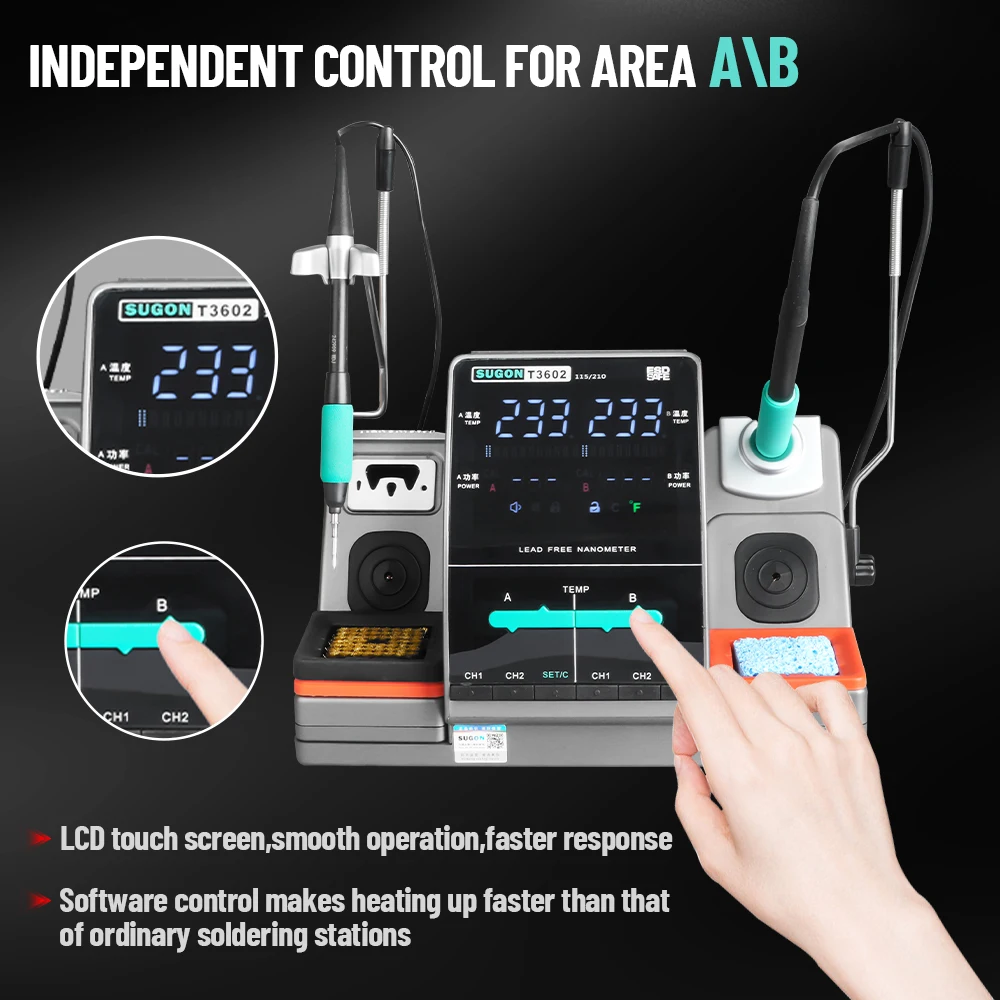 SUGON T3602 Soldering Station 115 210 Tips Double Station Welding Rework Station For Cell-Phone PCB SMD IC Repair Solder Tool