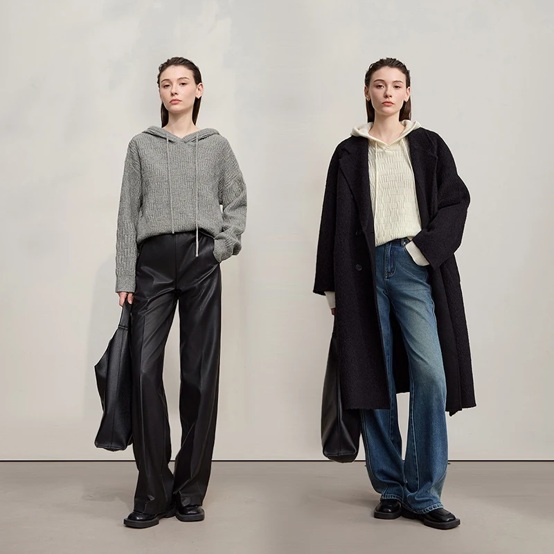 Amii camisola feminina com capuz 2025 inverno novo casual tricô versátil roupas femininas manga longa solta malhas sólidas 12554051