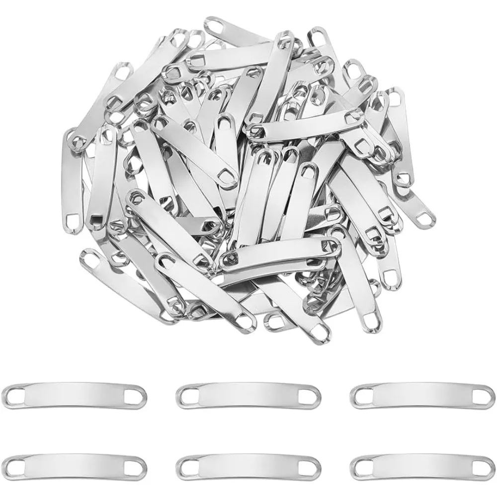 100pcs Stamping Blank Tag 34mm Stainless Steel Link Connector Metal Engravable Curved Link Charm Pendants for Shoes kit