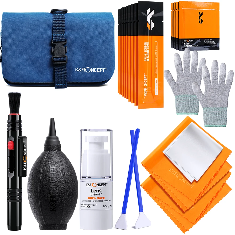 K&F Concept 23 in 1 Camera Cleaning Suit Kit With Blue Waterproof Bag for APS-C Frame DSLR /Full Frame SLR Camera Lens