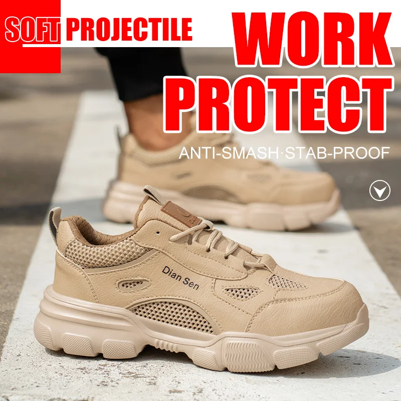 Men Steel Toe Safety Work Shoes Breathable Lightweight Comfortable Industrial Construction Shoes Puncture Proof Antislip Sneaker
