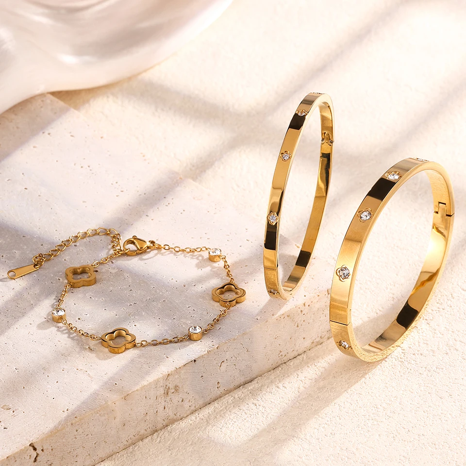 ZAKOL 3 قطعة الفولاذ المقاوم للصدأ مكدسة سوار أساور للنساء الرجال زوجين رائعة الزركون مطعمة هدايا عيد الحب مجوهرات