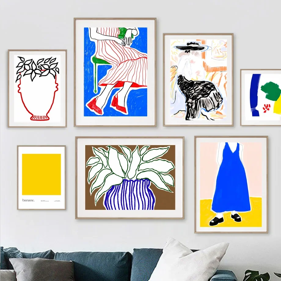 Colorful Abstract Woman Modern Eclectic Gallery Wall Art Prints Canvas Painting Illustration Posters Pictures Living Room Decor