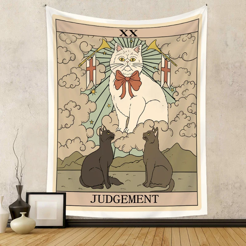 VIKAMA Tarot Cat Judgment Tapestry Retro Mysterious Cat Wall Hanging, Bohemian Bedroom Dormitory Home Background Cloth