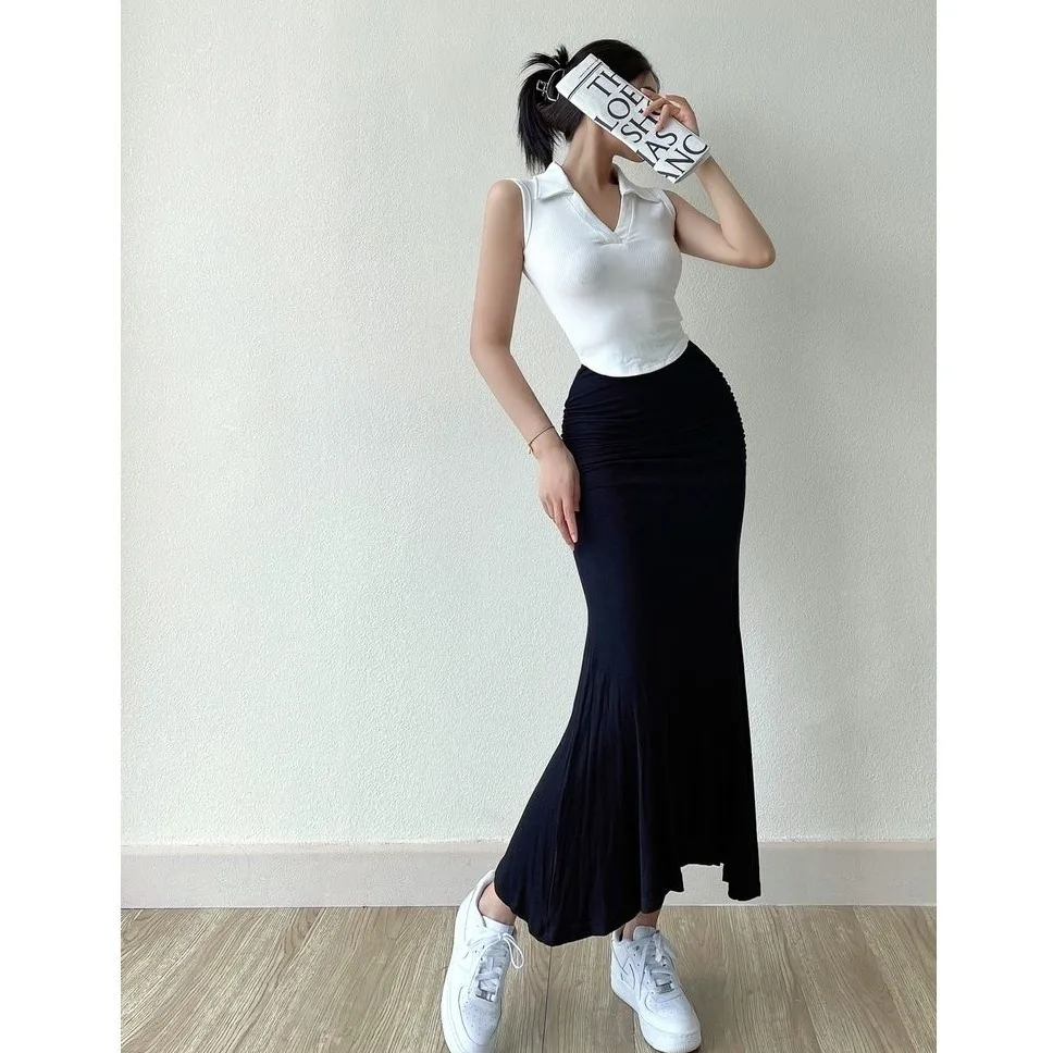 

Модная облегающая длинная юбка с высокой талией, сексуальные плиссированные юбки Fi Tail Dr Sli f Body для молодых женщин