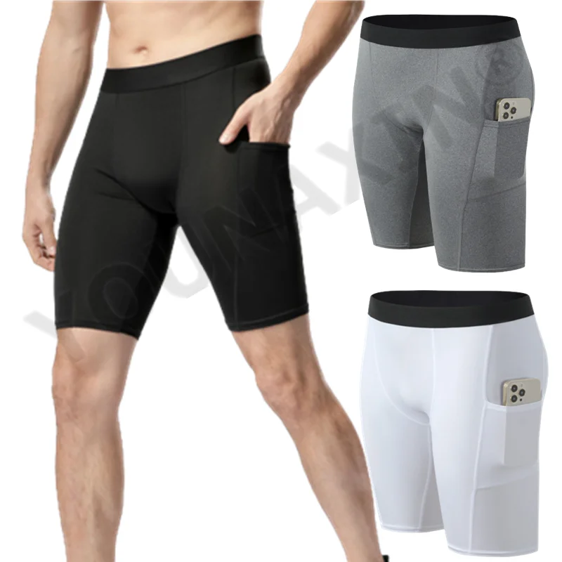 Men Leggings Base Layer Skinny Sports Shorts Gym Fitness Training Running Bottom Pants Tights Basketball Undershorts With Pocket