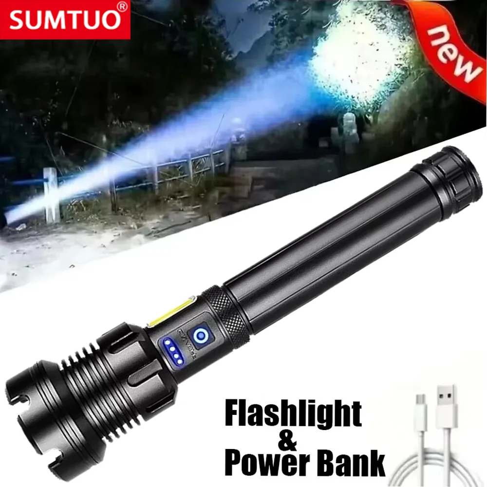 

1000000LM Most Powerful Led Flashlight Rechargeable 800W LED Flashlights High Power Zoom Torch Long Range 3000m Tactical Lantren