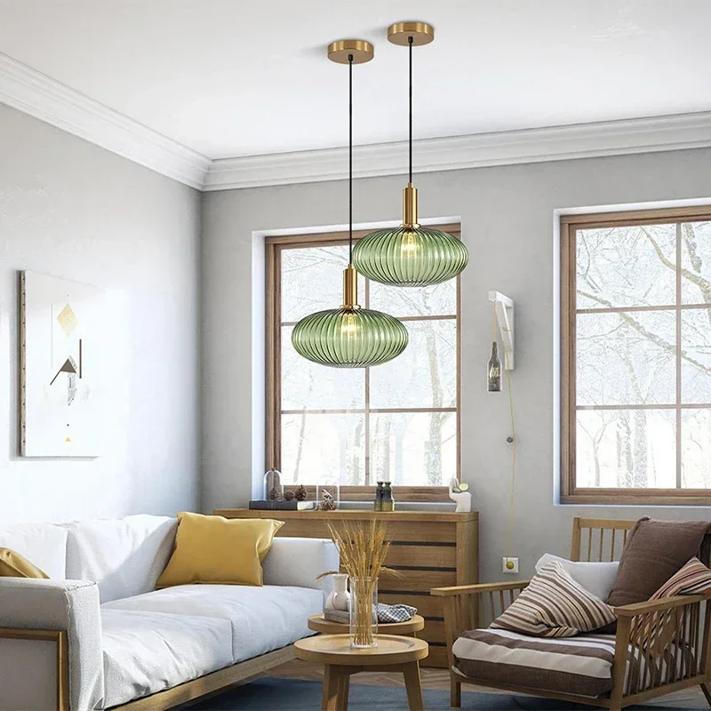 

Nordic Glass Pendant Light D30CM Retro Dining Room Hanging Lamp For Living Room Bedroom Beside Home Decoration Lighting Lustre