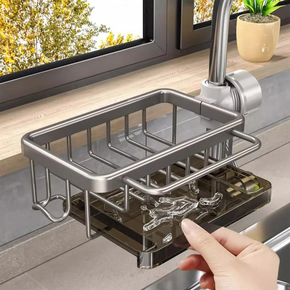 Faucet Drain Rack Kitchen Sink Organizer with Strong Load-bearing Hook Drain Rack for Sponge Holder Space-saving Durable Design