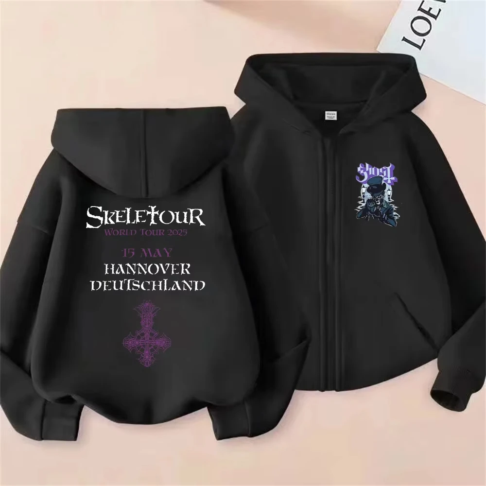 Limited Ghost Band Skeleton Zipper Hoodie Men Women Rock Oversized Zip Up Hoodies Male 90s Classic Gothic Punk Metal Jacket Coat