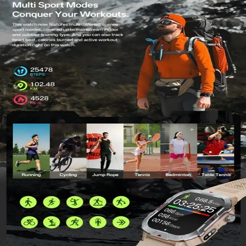 C40Pro Outdoor Sport Smartwatch Met LED Zaklamp 2.01 Ultra Groot Scherm Bluetooth Oproepen Waterdicht Schokbestendig Stofbestendig