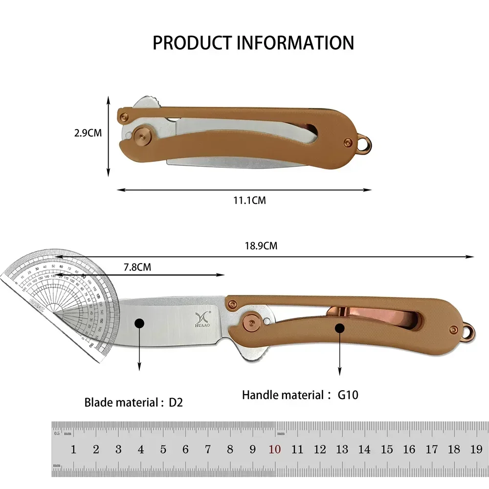 High Quality HUAAO GC04 Folding Pocket Knife D2 Blade G10 Handle EDC Outdoor Survival Camping Hiking Hunting Cutting Tools