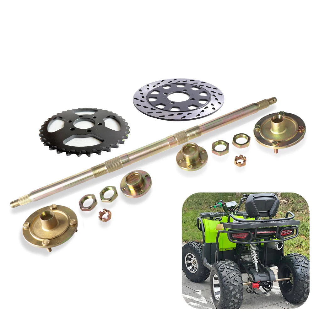 820mm Rear Axle Complete Assembly with 200mm Brake Disc 530-35T Sprocket for China 150cc-250cc ATV UTV go kart Quad Bike Buggy