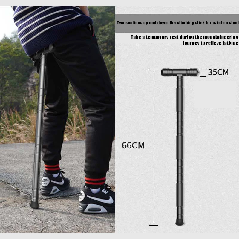 Mountaineering Climbing Stick Self Defense Stick Emergency T-shaped Camping Survival Tool Retractable Folding Stick