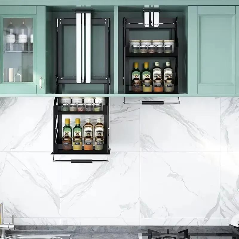 Armário de cesta removível, elevador vertical para cima e para baixo, cesta de temperos, rack de temperos