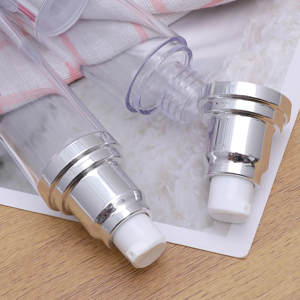 

3pcs Pump Bottles Refillable Eco-Friendly Portable Empty Dispensers For Makeup Skin Care Outdoor Use Silver 15Ml