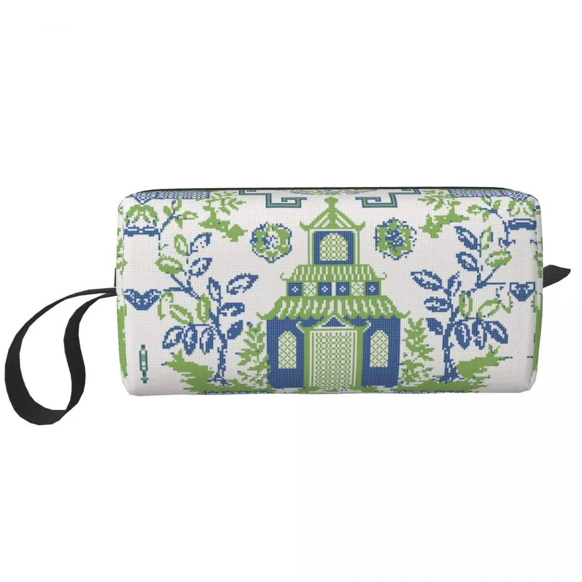 Cute Vintage Chinoiserie Willow Pagoda Travel Toiletry Bag Women Delft Blue Cosmetic Makeup Bag Beauty Storage Dopp Kit