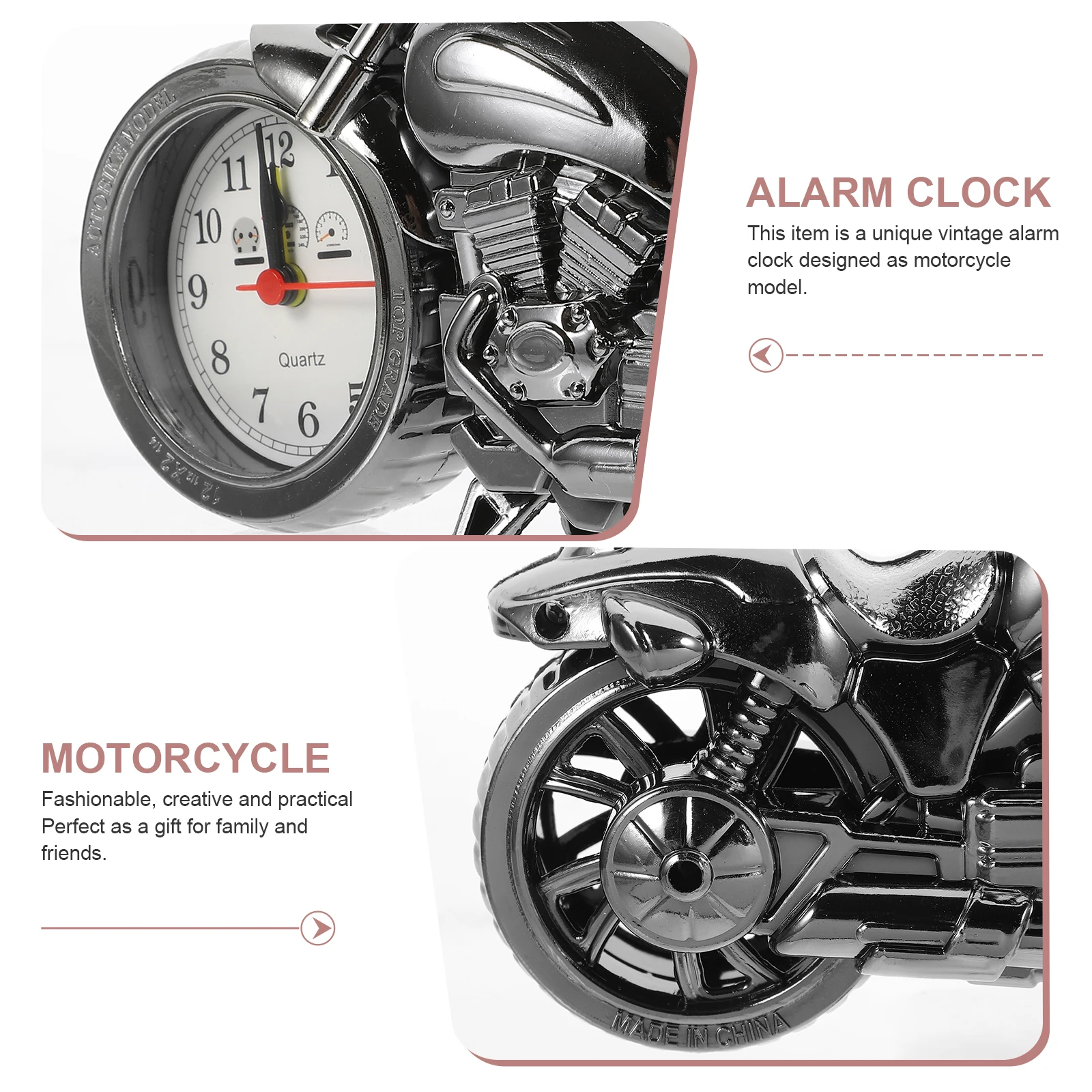 

Retro Motorcycle Alarm Clock Vintage Desk Home Decoration Accurate Office Kids Room Gift Use Powered by for Family