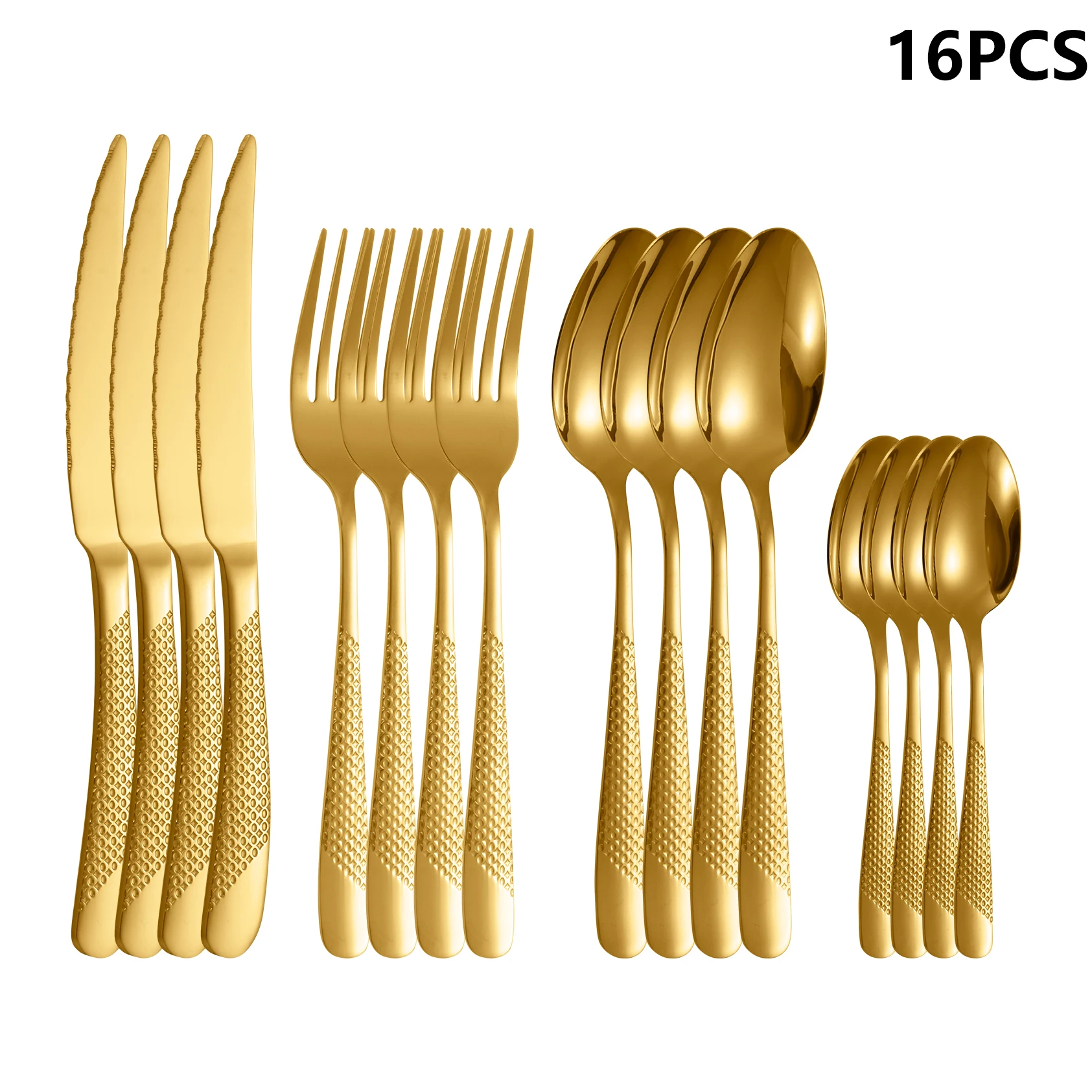 4/6/16/24pcs Stainless steel tableware set Diamond series gold tableware including knife, fork and spoon Western tableware