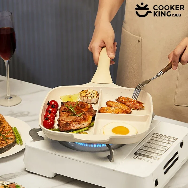 

COOKER KING Three Grids Frying Pan Saucepan for Breakfast Non-stick Pancake Pan Ceramic Coated Steak＆Eggs Skillet For Induction