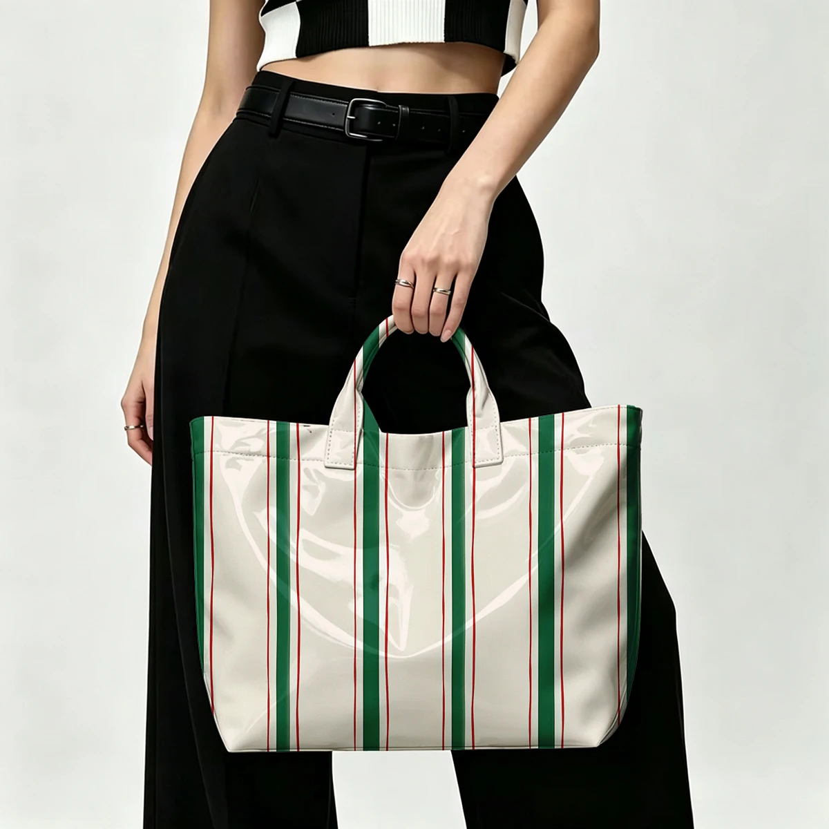 Christmas vertical stripes PVC Tote Bag Waterproof Transparent Jelly Bag Beach Bag Tote Pouch Bow Handbags Storage Bag