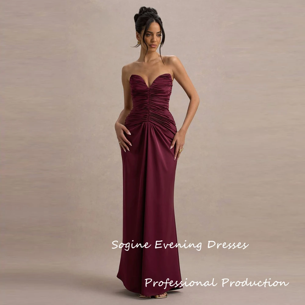 

Strapless Satin Ruched Prom Dresses Cocktail Evening Dress Women's Mermaid فساتين سهرة Floor-Length Long Prom Gowns