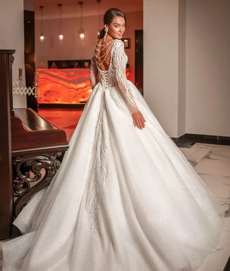 Classic A-Line Gown Wedding Dresses Appliques Flowers Pearls Lace Bridal Gowns Big Size Vestidos De Novia Colour Customized
