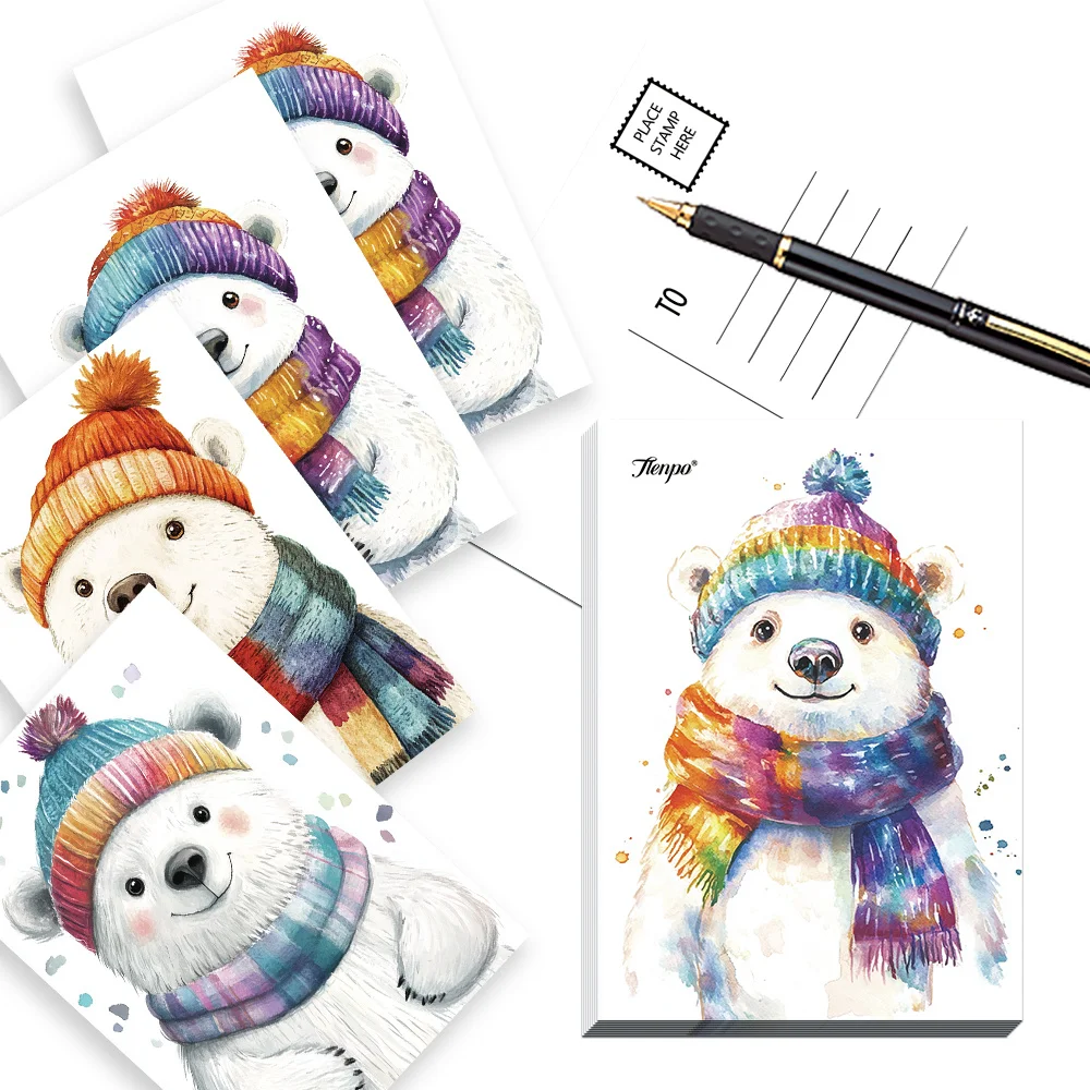 

16pcs, polar bear postcards, New Year gifts, Christmas gifts, living room decoration, bedroom decoration, high-quality cardstock