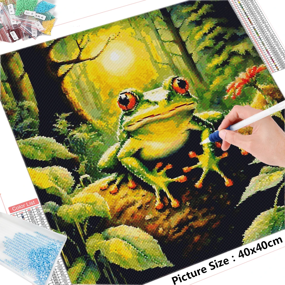 HUACAN Full Diamond Mosaic Frog Diamond Painting Animal Embroidery Tree Craft Kit Picture Of Rhinestones