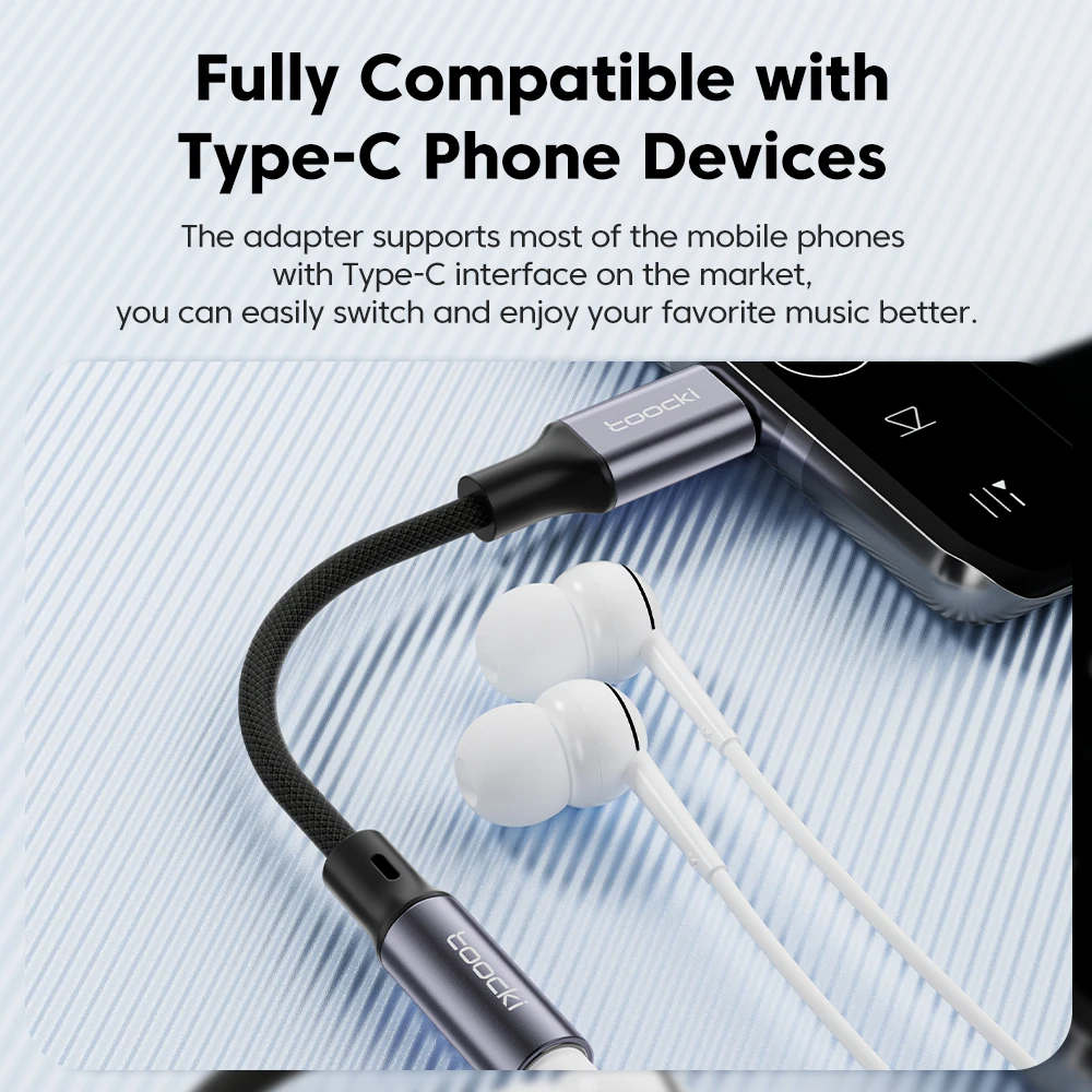 Toocki Type C ~ 3.5mm 이어폰 오디오 케이블 헤드폰 어댑터 USB C ~ 3.5mm 잭 오디오 AUX 케이블, 샤오미 13 화웨이 삼성용