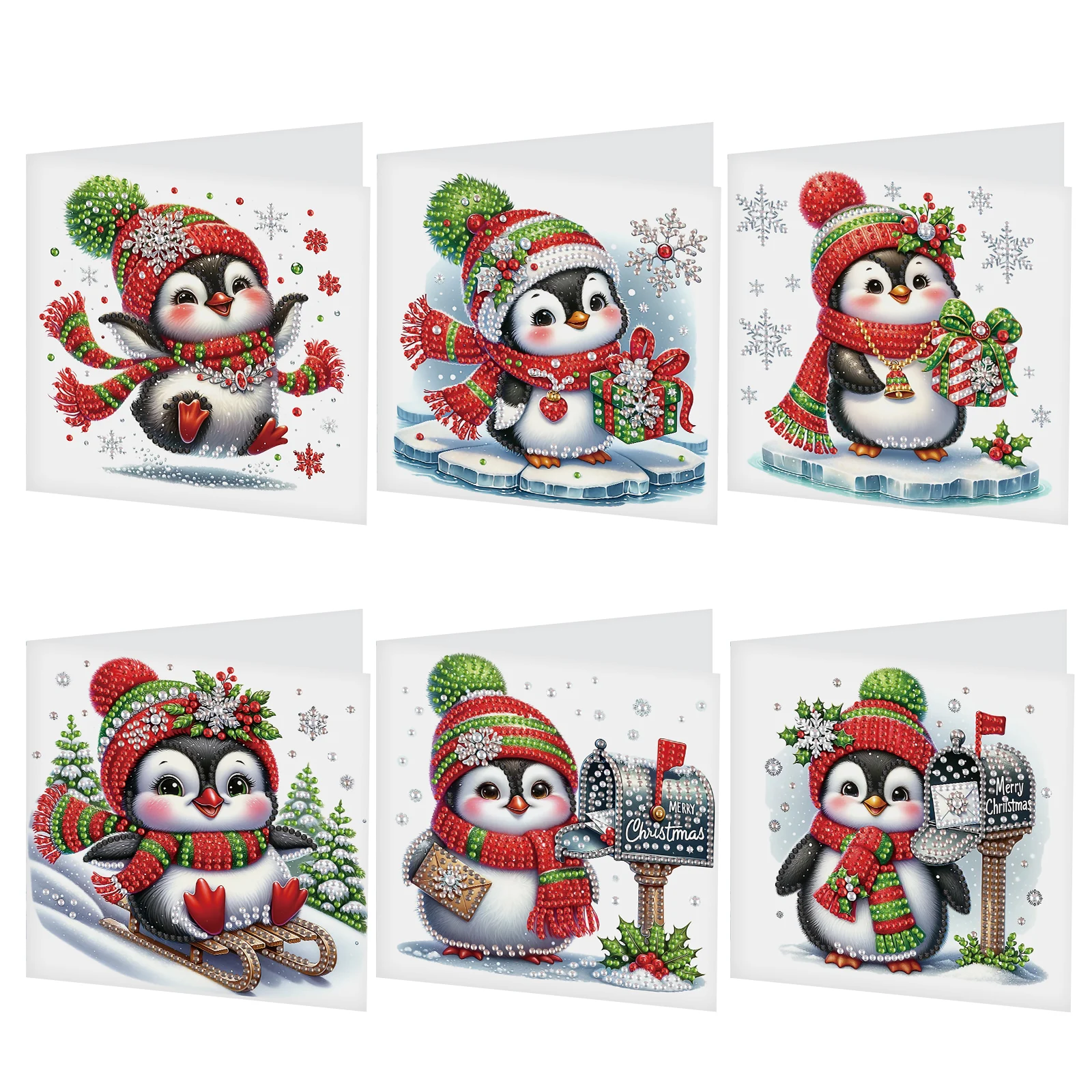 Penguin Themed Diamond Painting Greeting Card Kit, Irregular Shaped Diamonds Painting, DIY Handcraft for Relatives and Friends