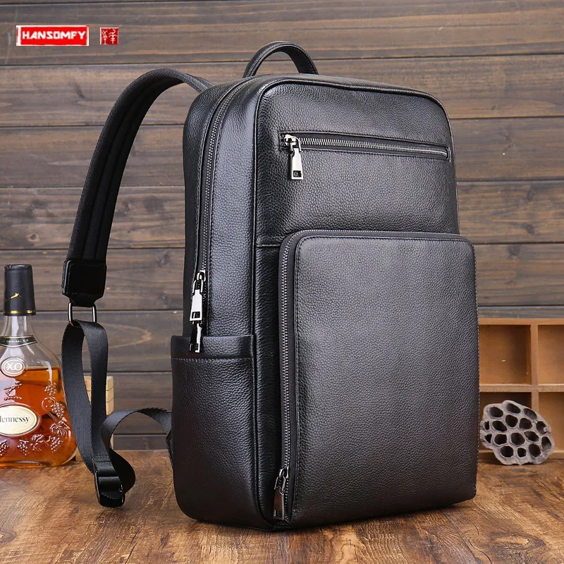 

Leather Backpack 2024 New Men's First Layer Cowhide Large-Capacity Backpack Computer Men Bag Business Schoolbag