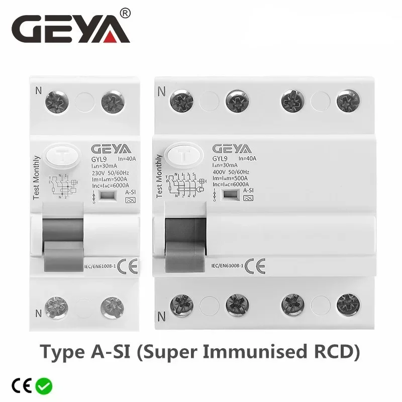 GEYA GYL9 A-SI Type Time Delayed RCD RCCB ELCB Electromagnetic Circuit Breaker 40A 63A 30mA 0.03A Type A-SI Super Immunised